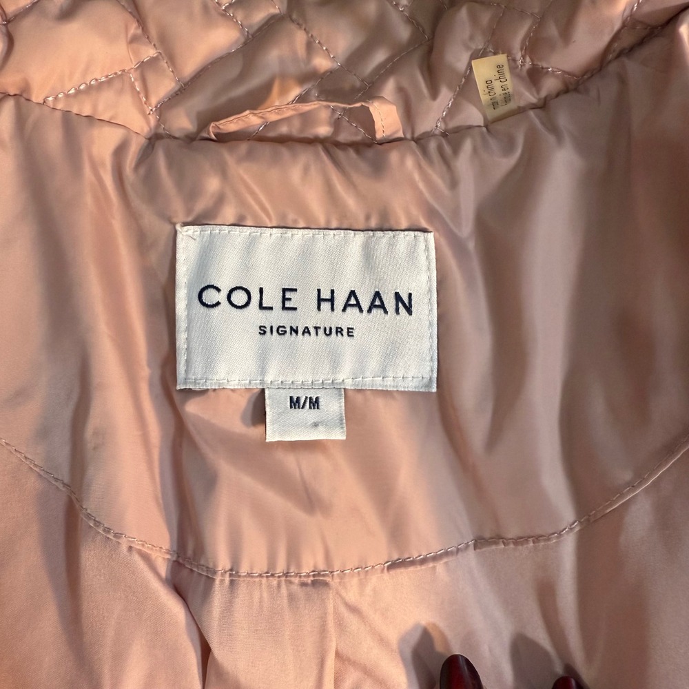 Cole Haan Signature Quilted Jacket Dusky Pink Front Zip Gold Accents Winter Coat - Picture 13 of 14